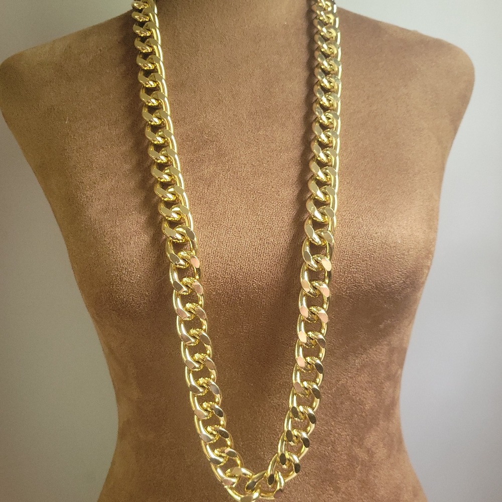 Chunky Gold Curb Link Chain Statement Necklace 36 Inch Streetwear